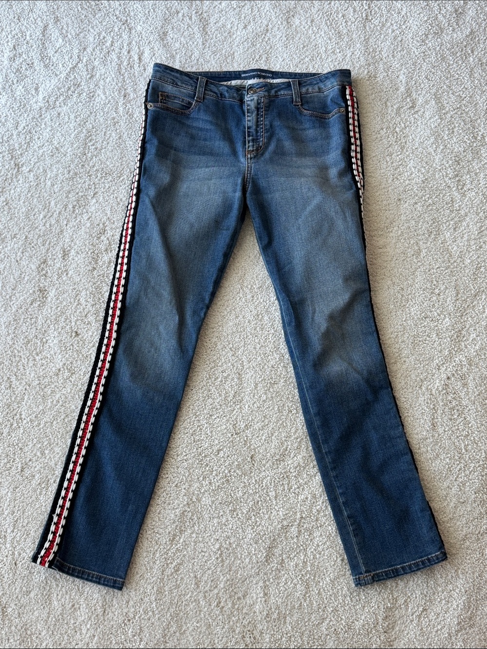 Ermanno Scervino Blue Straight-Leg Jeans with Red & Black Side Trim